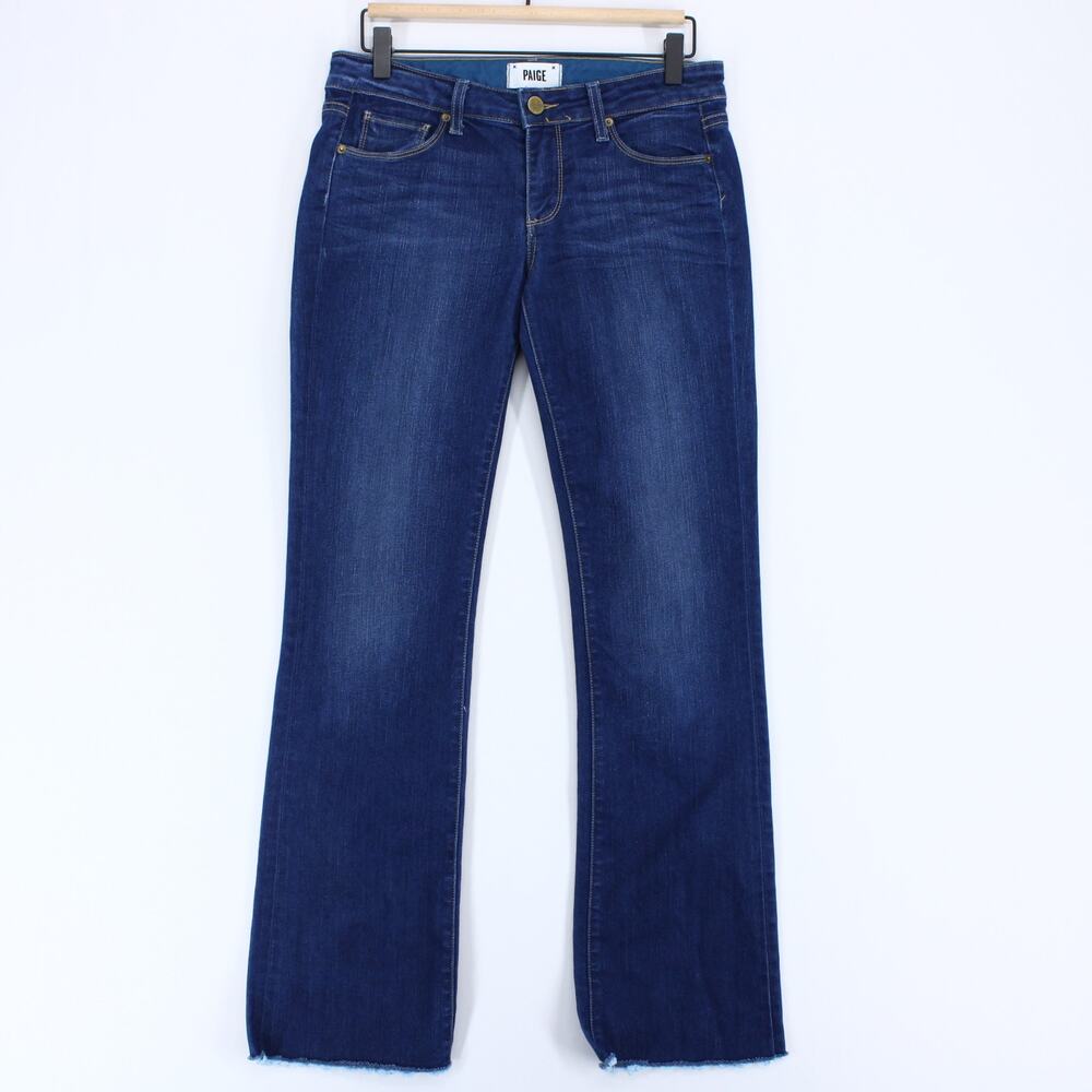 Paige Penny Jeans Womens 27 Blue Modern Bootcut Raw Hem Frayed Stretch Denim